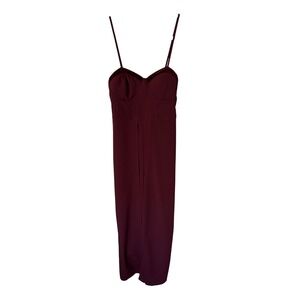Burgundy Bustier Wide Leg Jumpsuit Sweetheart Neck Front Slit Small